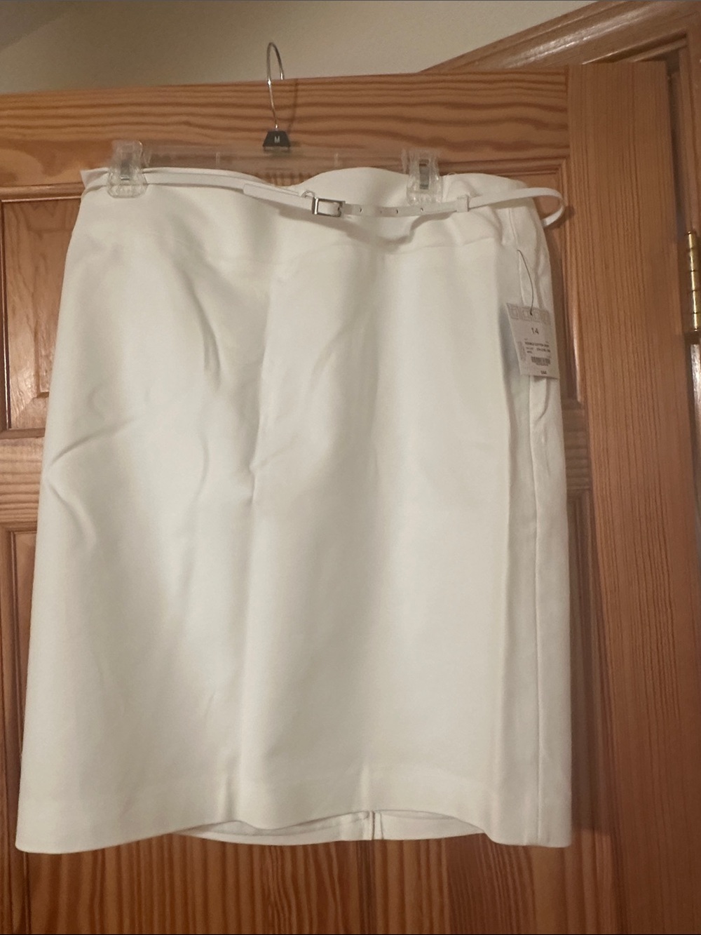 Women's White Belted Pencil Skirt NEW